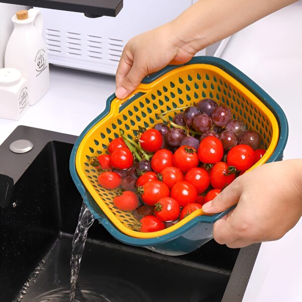 multi-function double-layer draining storage basket with lid | kitchen basket (random color) - Image 5