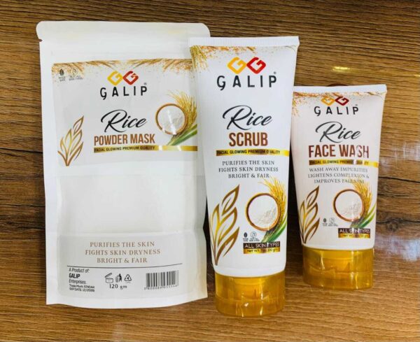 galib rice facial kit - 3-step skincare set with wash, scrub, and mask - Image 3