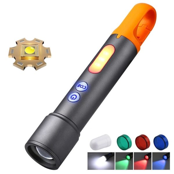 rechargeable tactical flashlight high lumens, brightest flashlights for emergencies camping cob sidelight, zoomable multicolor lenses flashlight hiking hunting