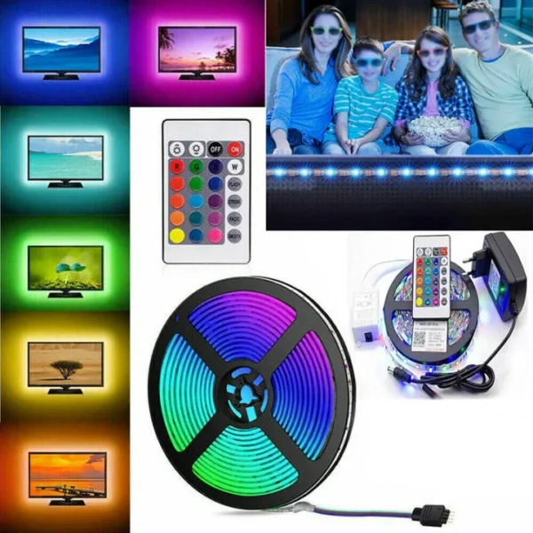 new rgb led strip 5 meter top quality with remote and 12v power supply - Image 4