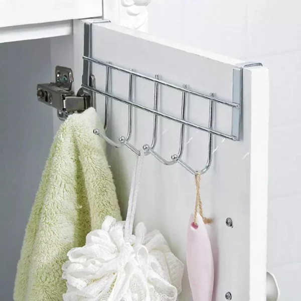 5 hooks over the door hanger / metal closet organizer door hangers for cloths / multipurpose hanging storage rack for kitchen, washroom, bedroom - Image 11