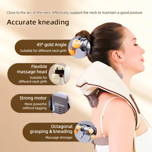 electric neck and shoulder massager wireless kneading neck and back massage pillow neck back relaxing massage shawl (random color) - Image 4