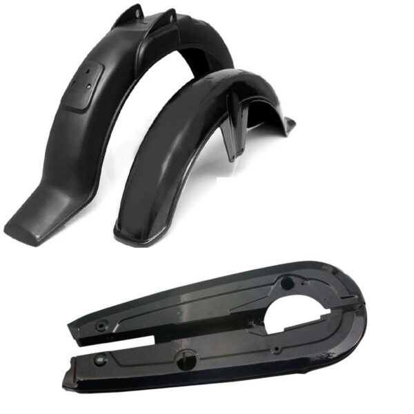 3 pc motorcycle plastic mudguards plus chain cover set best quality - 70cc bike - rust proof