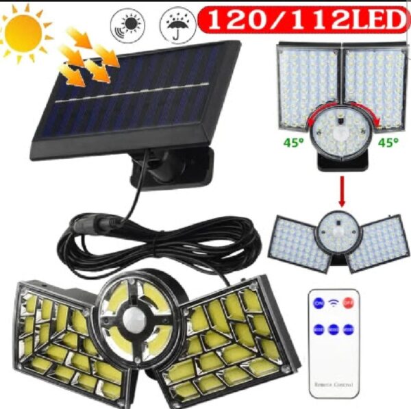led solar wall lamp 3-headed split outdoor garden courtyard lamp with solar plate human body induction night light garage lighting street lamp - Image 3