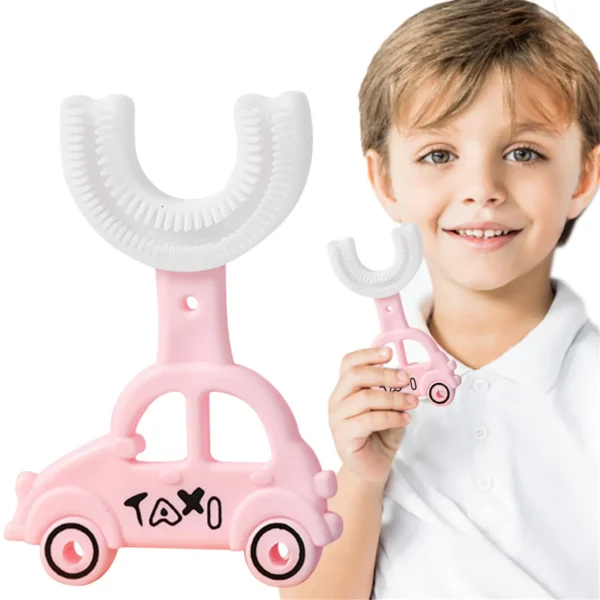 silicon toothbrush  taxi design portable hand-held shaped infant soft bristle 360 degrees for kids (random color) - Image 4