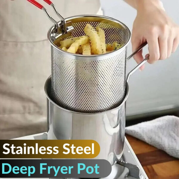 stainless steel deep fryer frying pot with strainer 12ml capacity | basket deep fryer pot for baking frying boiling home kitchen