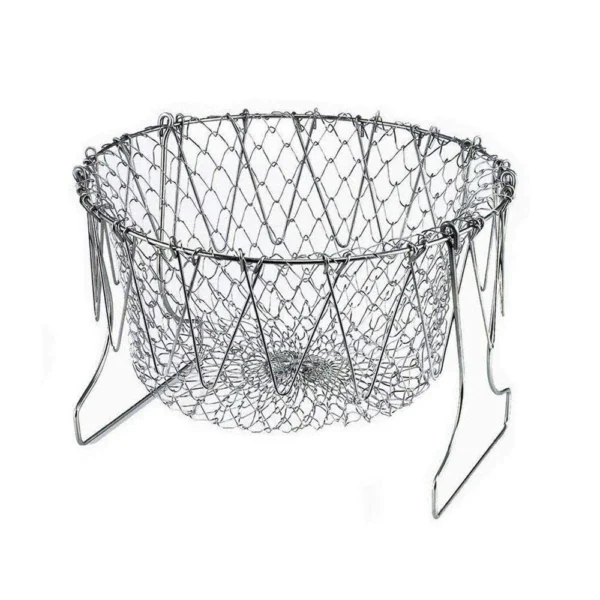 stainless steel multi-functional foldable cooking chef basket deluxe kitchen colander, mesh steam rinse strain fry basket deep fryer - Image 5