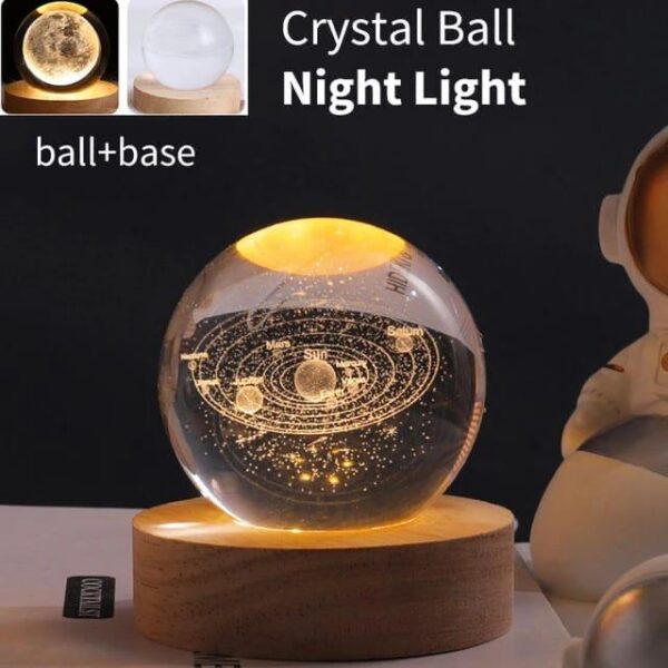 3d galaxy solar system crystal ball night light with wooden base for boys and girls (random designs)