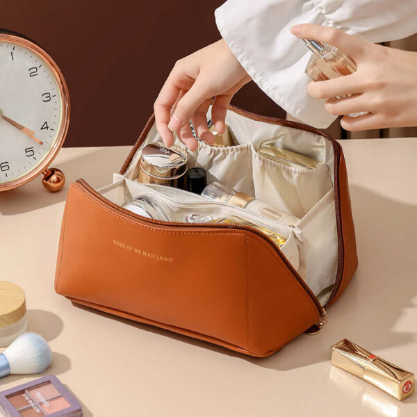 pu leather vanity style cosmetic bag make up organizer bag (random color ) - Image 7