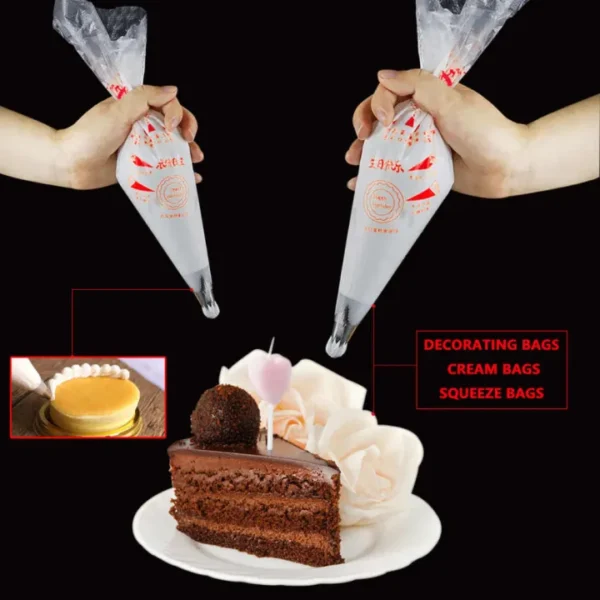 pack of 100 icing bags - plastic icing piping bags pastry fondant cake decorating bag tool - 13inch
