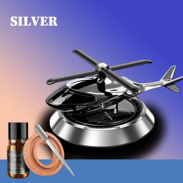 silver car aroma diffuser air freshener perfume solar power | car dashboard helicopter decoration with refill perfume