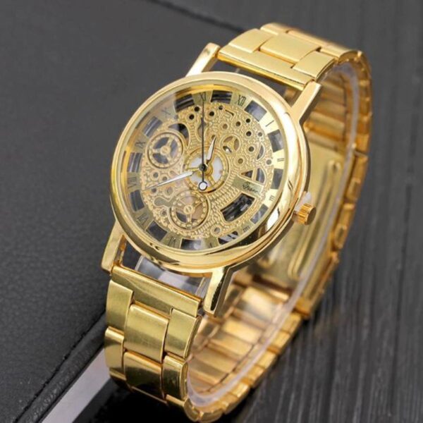 luxury stainless steel band casual skeleton watch for men - Image 10
