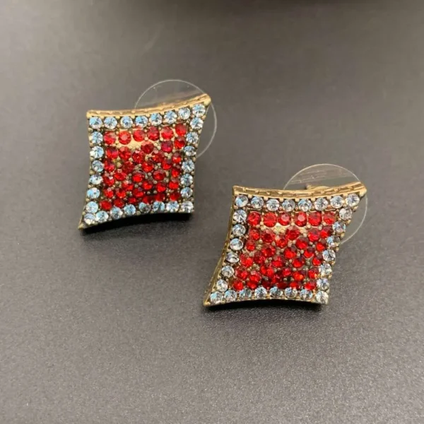 imported dazzling ruby red diamond-shaped earrings with sparkling crystals | fashion earrings for girls & women - Image 2