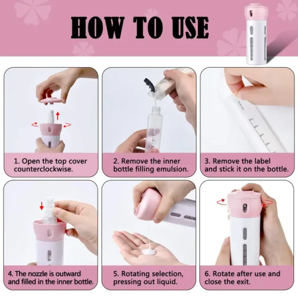 4 lotion bottles in 1 refillable travel dispenser bottle liquid lotion cream sun block sanitizor shampoo toiletries container travel bottle portable 4 bottle sets in 1 pump leakproof cosmetic travel bottle set - Image 5