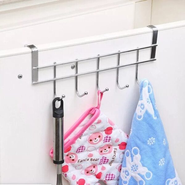 5 hooks over the door hanger / metal closet organizer door hangers for cloths / multipurpose hanging storage rack for kitchen, washroom, bedroom - Image 12