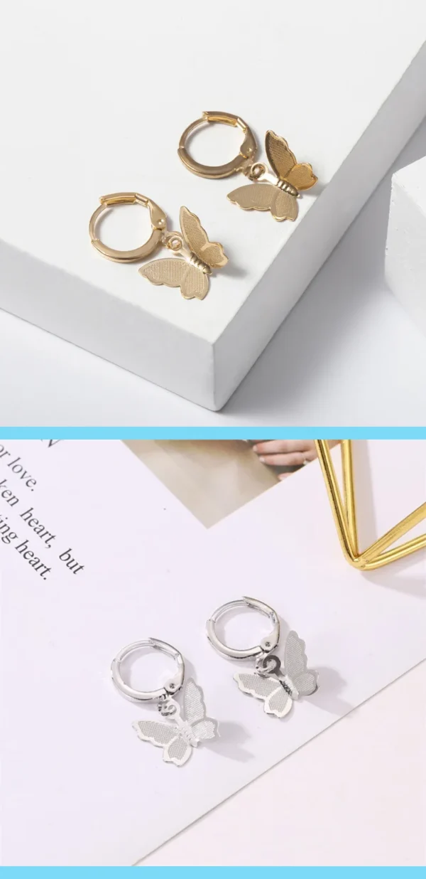 butterfly koren earrings | drop earrings simple butterfly shape pendant dangle hoop earring women girls - Image 6