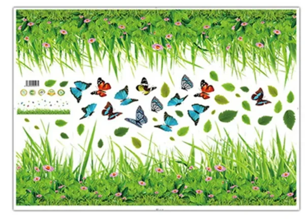 green grass flower wall stickers for kids room kindergarten butterfly leaves home decor waterproof mural self-adhesive (random design) - Image 6