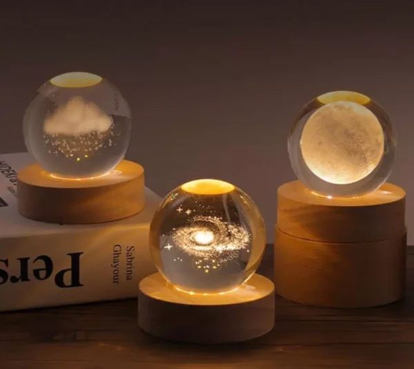 3d galaxy solar system crystal ball night light with wooden base for boys and girls (random designs) - Image 6