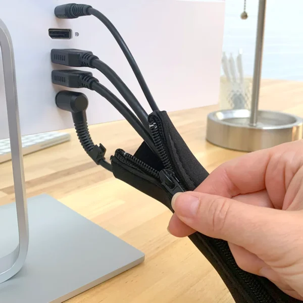 cable sleeve - zipper closure cord organizer and cable protector for desk, computer, tv cord management to hide and cover wire and extension cables - Image 9