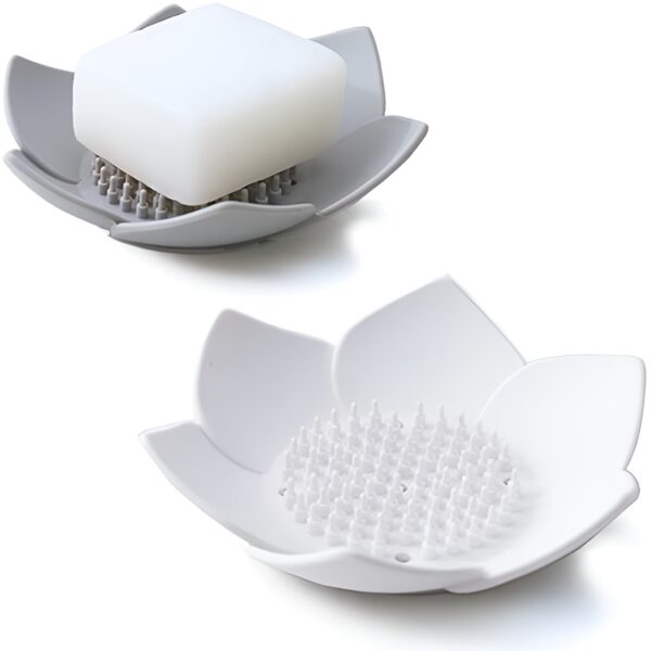 silicone lotus soap tray | petal flower shape bathroom bar soap holder (random color)