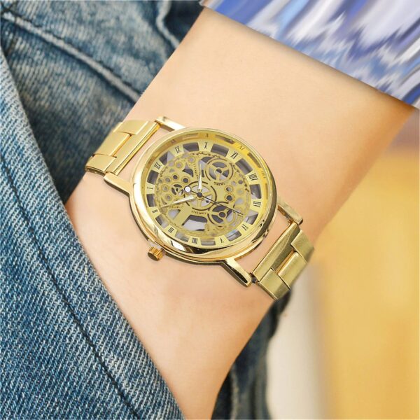 luxury stainless steel band casual skeleton watch for men - Image 13