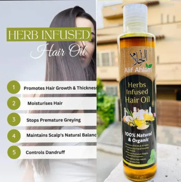 alif ahlam herbs infused hair oil – 200ml - Image 5