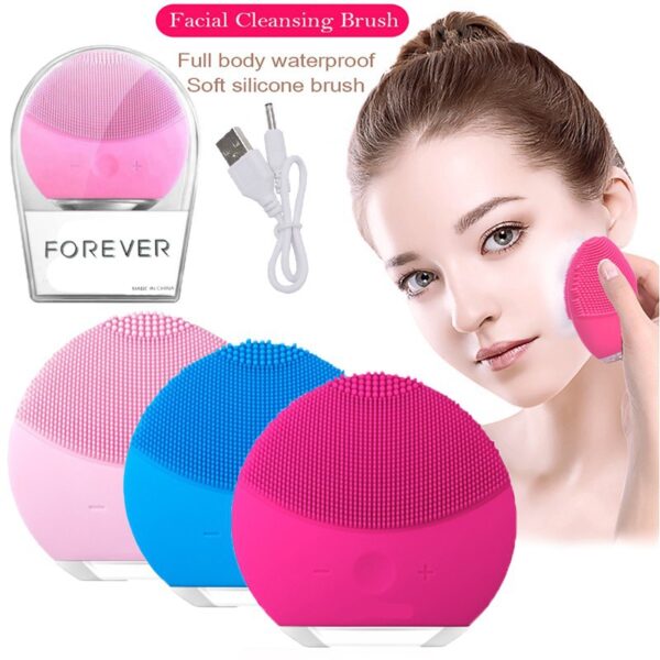 forever mini facial cleansing brush for all skin types |  face massager electric - all skin types ultra-hygienic skincare - simple face wash - silicone electric face cleanser (random color) - Image 3