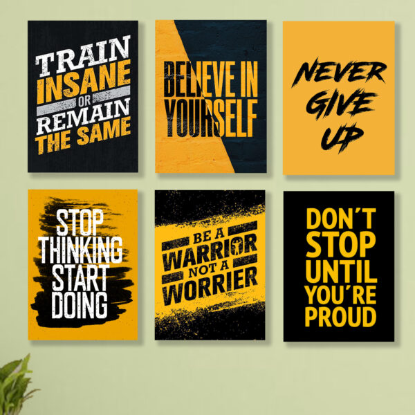 set of 6 motivational wooden canvas frames for wall decore / sticky phototiles