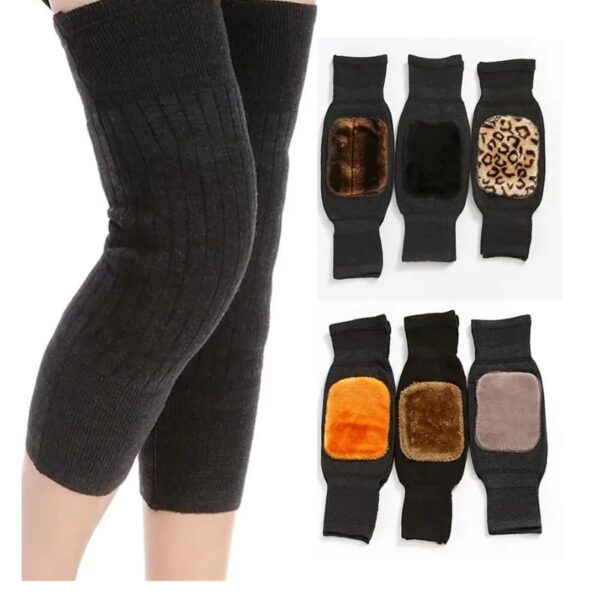 unisex cashmere wool knee brace pads | winter warm thermal velvet knee protectors for men and women (random color)