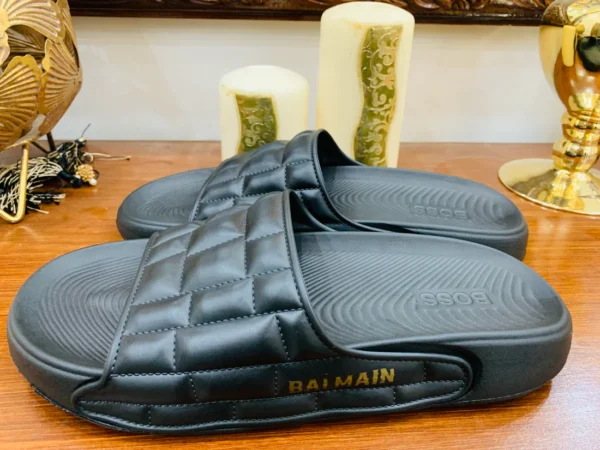 balmain men’s thick bottom comfortable cool slippers black brown grey color - Image 3