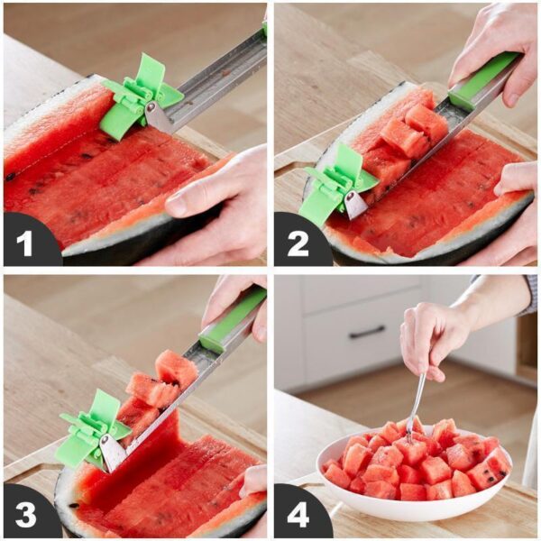 windmill watermelon cube cutter | watermelon slicer cutter, stainless steel watermelon cutter wheel fruit knife melon knife corer kitchen gadgets, practical tool for fruit vegetable salad - Image 5