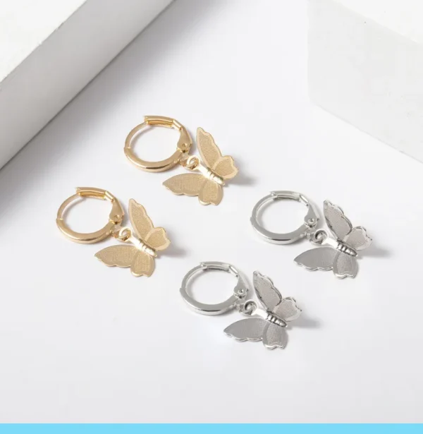 butterfly koren earrings | drop earrings simple butterfly shape pendant dangle hoop earring women girls - Image 7
