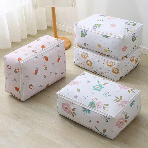 quilt storage bag waterproof closet organizers zipper folding organizer durable clothing packaging plastic bags for storing coats, jackets home use pillows, blankets (random design)