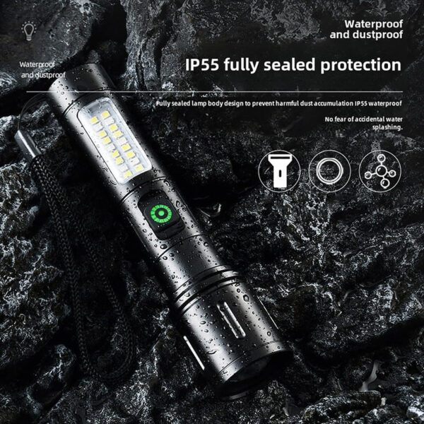 rechargeable white laser super battery aluminum led flashlight, body  tactical,long battery zoomable, light - Image 9