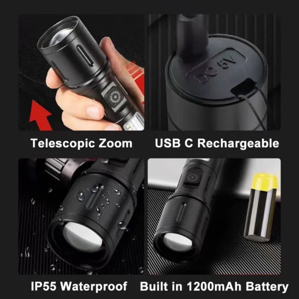 ruilang  portable rechargeable powerful led flashlight, aluminum alloy zoom flashlight - Image 9