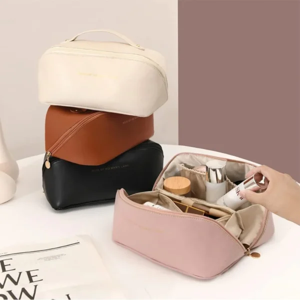 pu leather vanity style cosmetic bag make up organizer bag (random color )