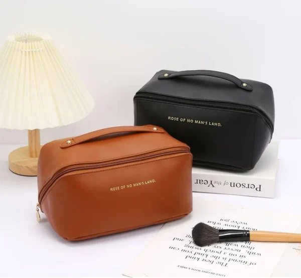 pu leather vanity style cosmetic bag make up organizer bag (random color ) - Image 4
