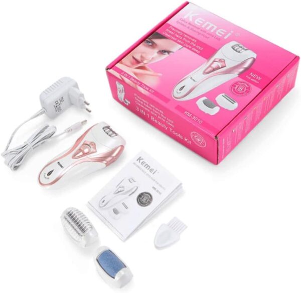 kemei 3 in 1 ( km-3010 ) rechargeable hair remover | kemei callus remover with extra lady epilator and shaving head 3 in 1 ( random color ) - Image 6
