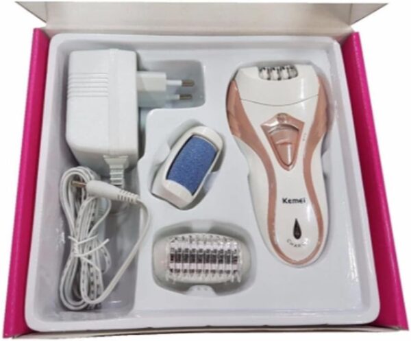 kemei 3 in 1 ( km-3010 ) rechargeable hair remover | kemei callus remover with extra lady epilator and shaving head 3 in 1 ( random color ) - Image 9