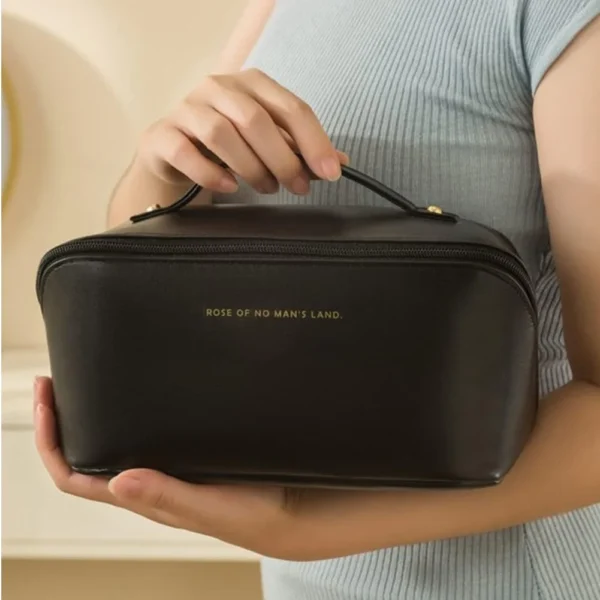 pu leather vanity style cosmetic bag make up organizer bag (random color ) - Image 5