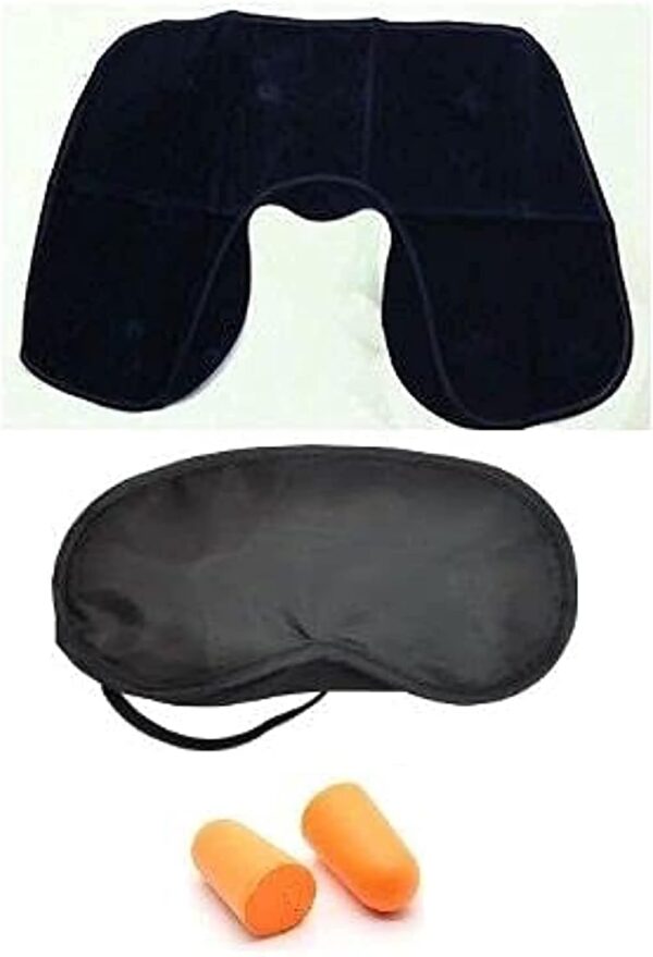 3 in 1 combo travel kit of neck pillow, eye mask and ear plug (random colour) - Image 5