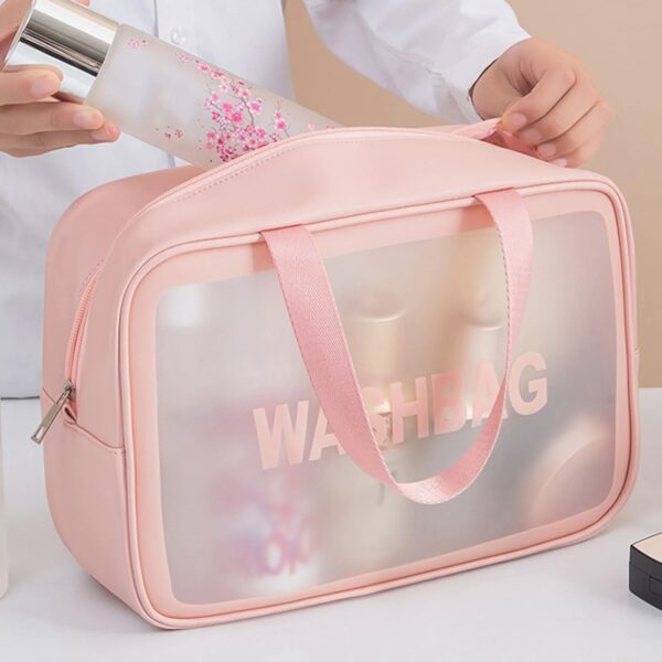 ( 3pcs) washbag makeup bag wear-resistant large capacity portable cosmetic makeup pouch (pink color) - Image 6
