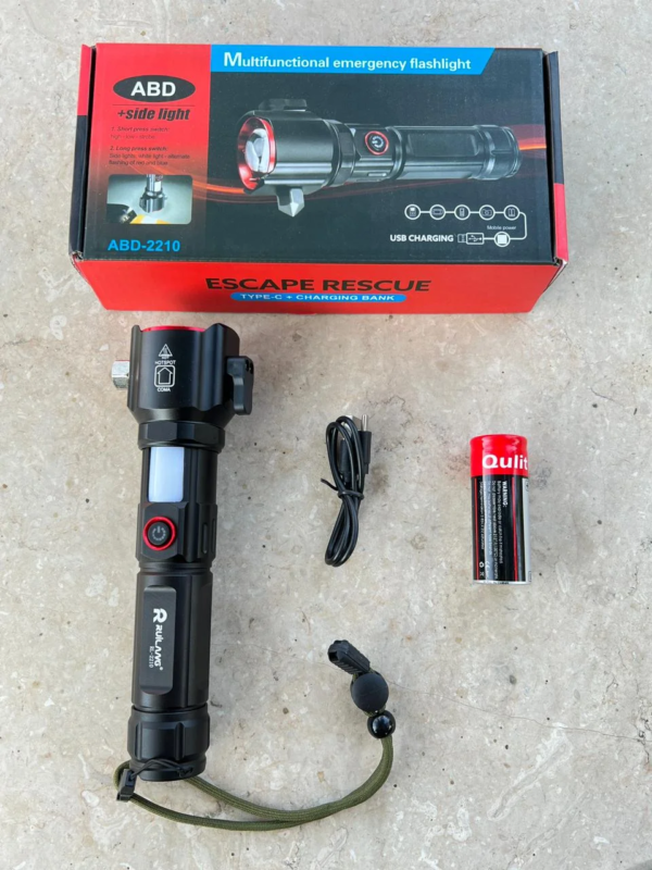 rechargeable multi functional emergency abd 2210 torch imported 6-in-1 flashlight & power bank - 2km range - Image 13
