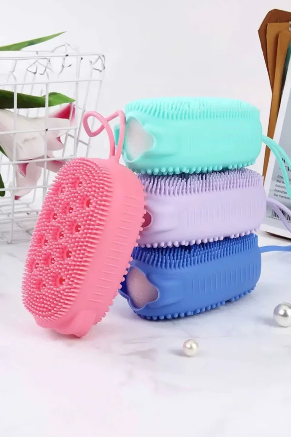 super soft silicon bubbles bath brush | body scrubber bath sponge exfoliating body brush (random color) - Image 4