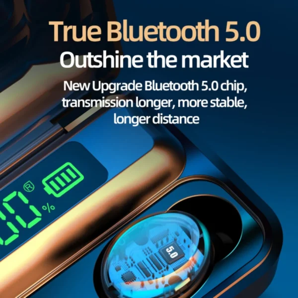 f9- tws bluetooth 5.0 rechargeable smart touch wireless earphones( black  color) - Image 7