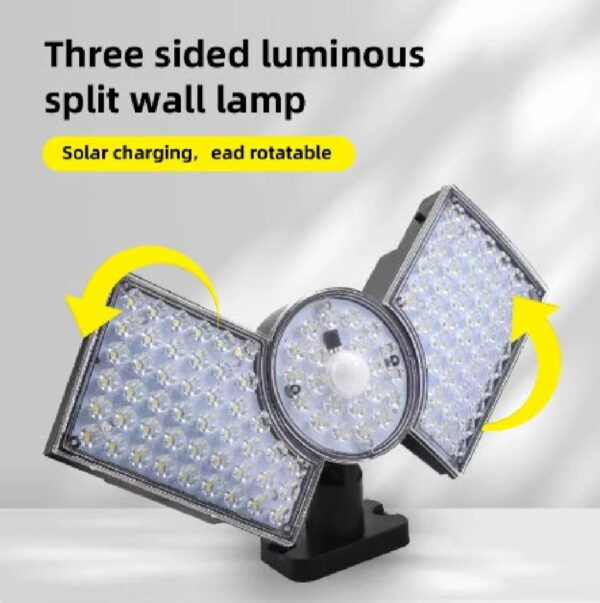 led solar wall lamp 3-headed split outdoor garden courtyard lamp with solar plate human body induction night light garage lighting street lamp - Image 7