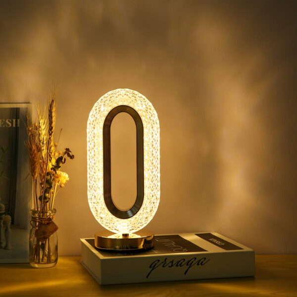 rechargeable luxury oval shaped crystal table lamp with 3 colors touch control | best quality table lamp - Image 2