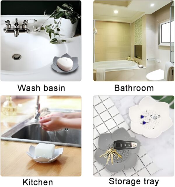 silicone lotus soap tray | petal flower shape bathroom bar soap holder (random color) - Image 5