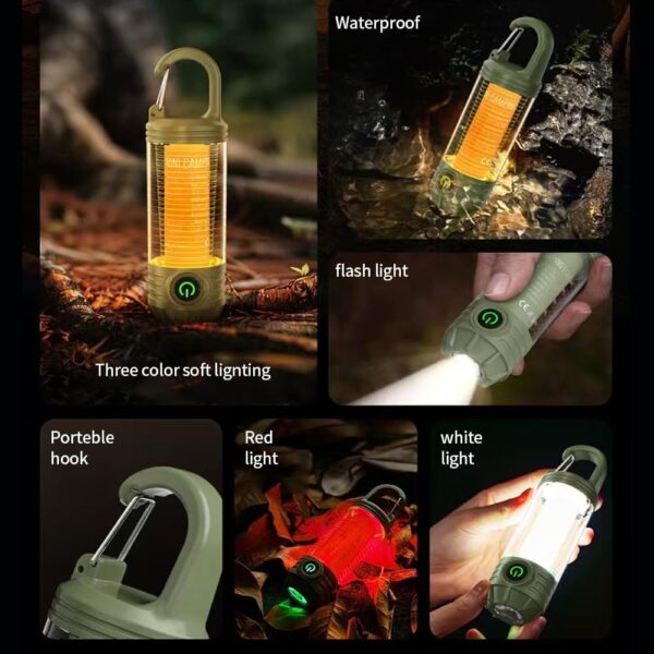rechargeable led mini camping flashlight, portable outdoor light with hook, white warm light and red light, - Image 9