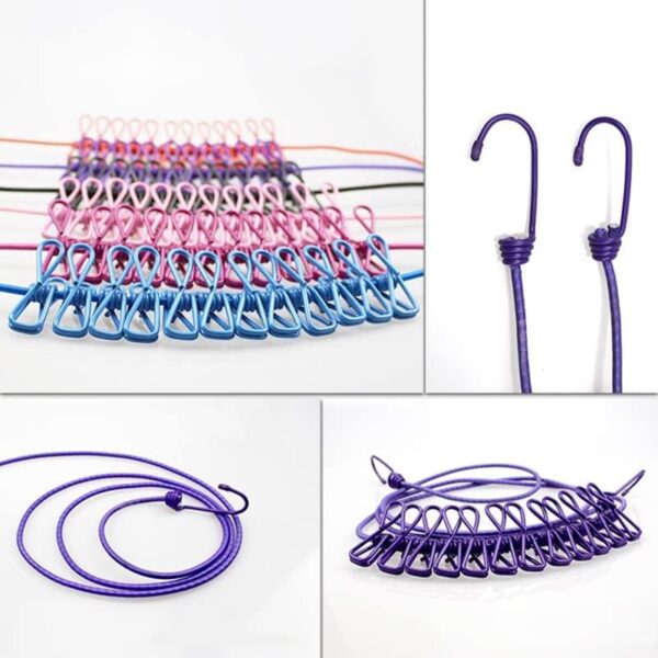 clip & hang 185cm portable clothesline with (12) clip - elastic, windproof & eco-friendly for travel & home use (random colors)) - Image 2